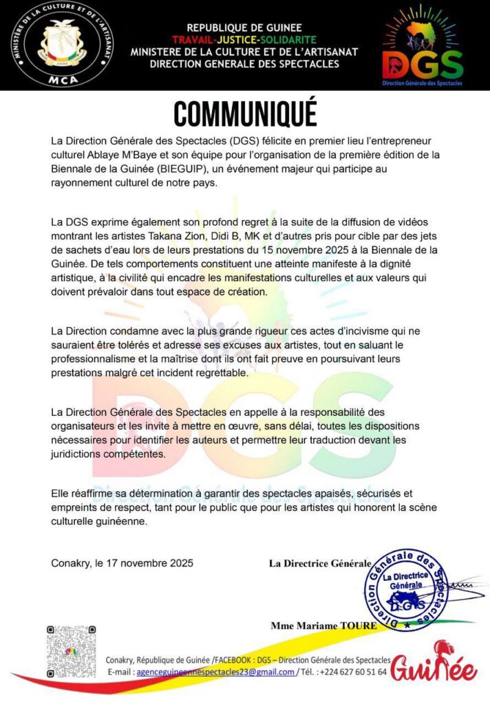 584957448_829760086610170_3555673715137363763_n-1-712x1024 BIEGUIP 2025 : la DGS exige des sanctions après les jets de projectiles contre des artistes