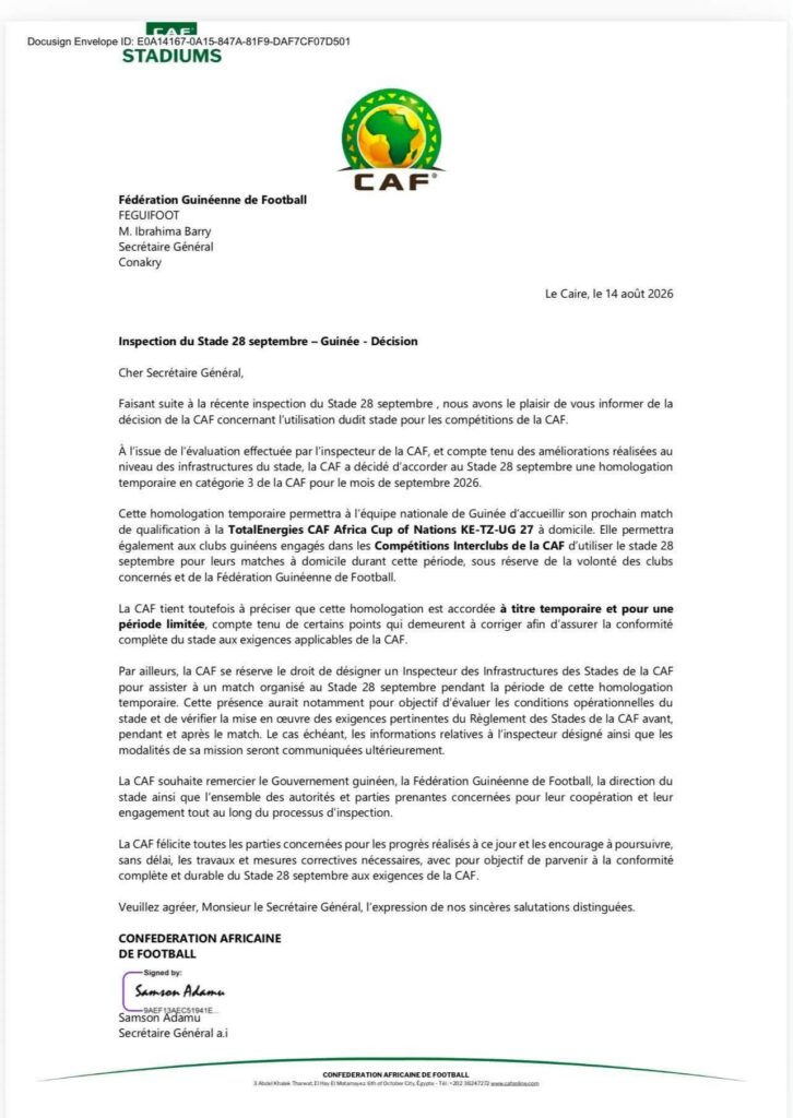 cafou-726x1024 Stade du 28 Septembre : la CAF ouvre la voie au retour du football international en Guinée