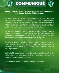 FB_IMG_1789429976469 Hafia FC conteste la décision de la CAF mais se prépare à rejouer face à l’AS Douanes